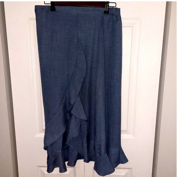 Matty M Ruffle Asymmetrical hem Skirt Size Med petite Coastal Career Coquette - Picture 1 of 9